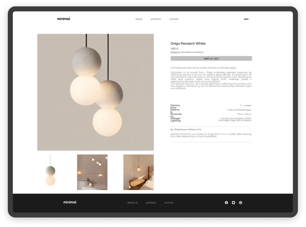 Minimalist e-commerce homepage for lighting products, featuring clean design, best sales, new collections, and Moonlight Shade promotion.