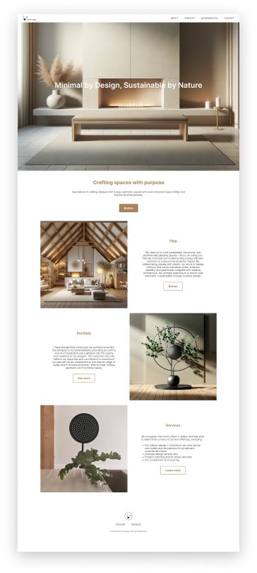 High-fidelity mockup of modern interior design website.