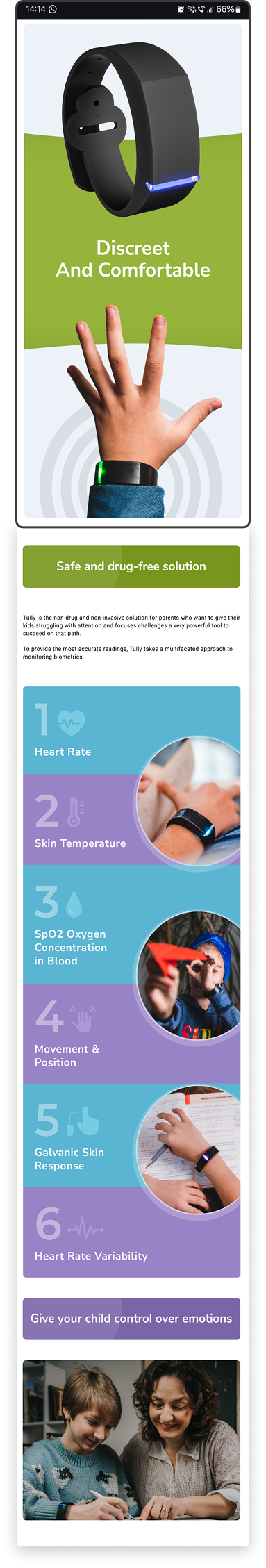 Tully bracelet features a discreet design, safe and drug-free solution for managing emotions, and uses multiple biometrics including heart rate, skin temperature, and movement tracking.